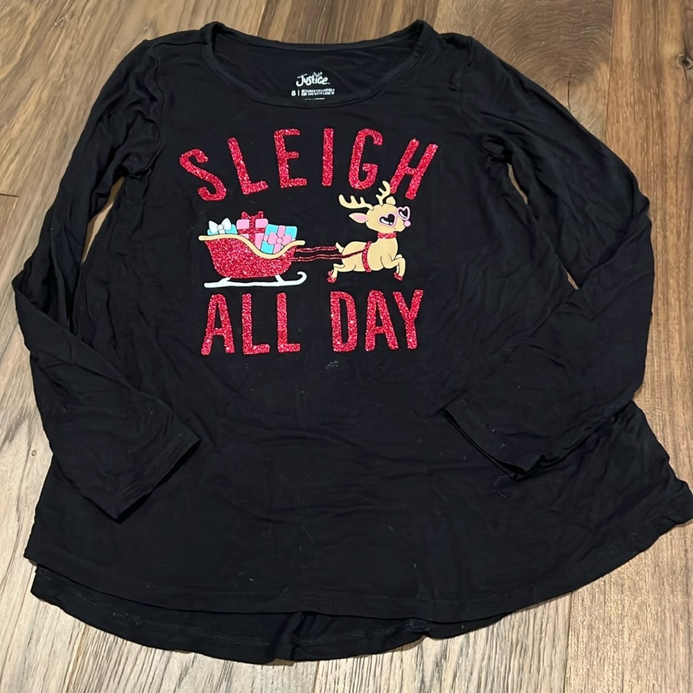 Sleigh All Day Long Sleeve Justice Girls Size 8